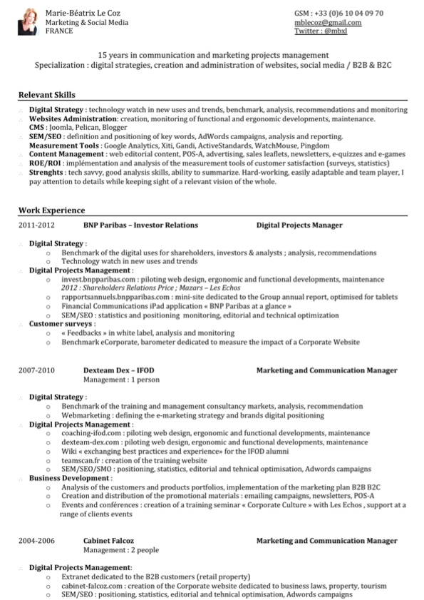 exemple cv finance de marche